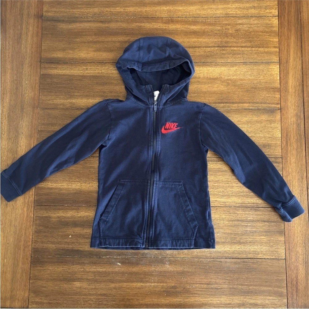 Boy’s Girl Nike Hooded Jacket Size Small Youth Navy Front Zipper